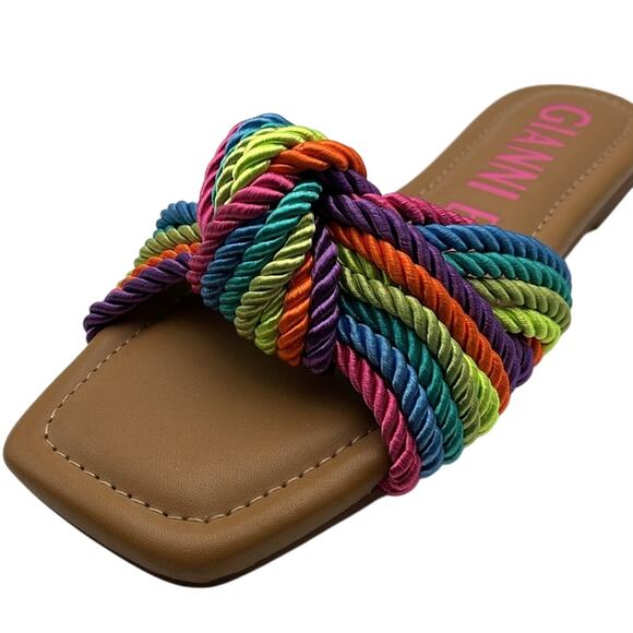 Gianni Bini Penni Rainbow Corded Knot Flat Sandals Size 5 - Picture 2 of 5